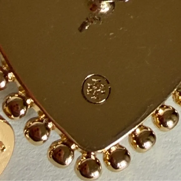 Tory Burch Gold and dark Burgundy logo  Heart Earrings - Picture 5 of 9